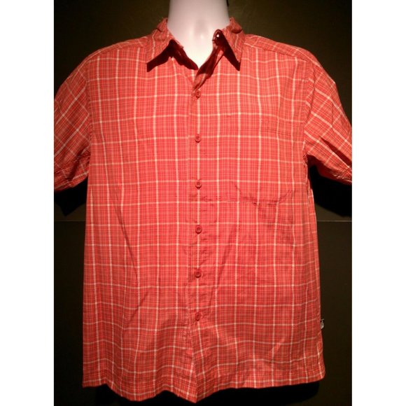 The North Face Mens Short Sleeve Button Down Orange Texture Outdoor Shirt Small - Picture 2 of 11